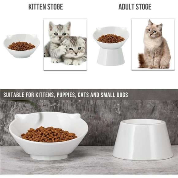 Detachable Elevated Cat Bowls, 15 Tilted Raised Food Bowl Anti-Vomiting - Picture 2 of 7